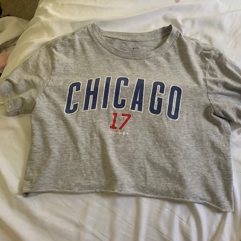 grey cropped baseball tee